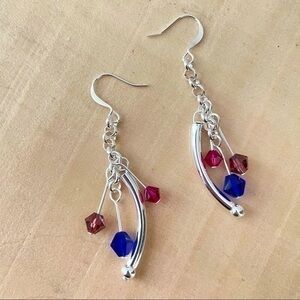 2/$29 Bi Flag Swarovski Crystal Chain Bar Dangle Earrings Handmade